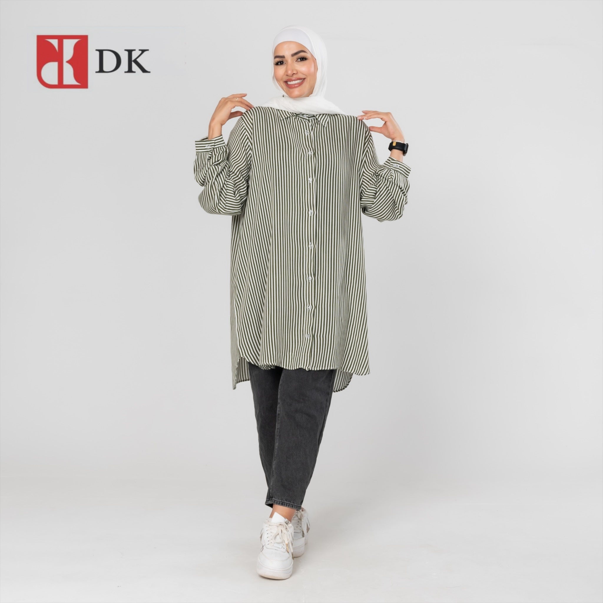 Stripped Sleeves Long Viscose Chemise