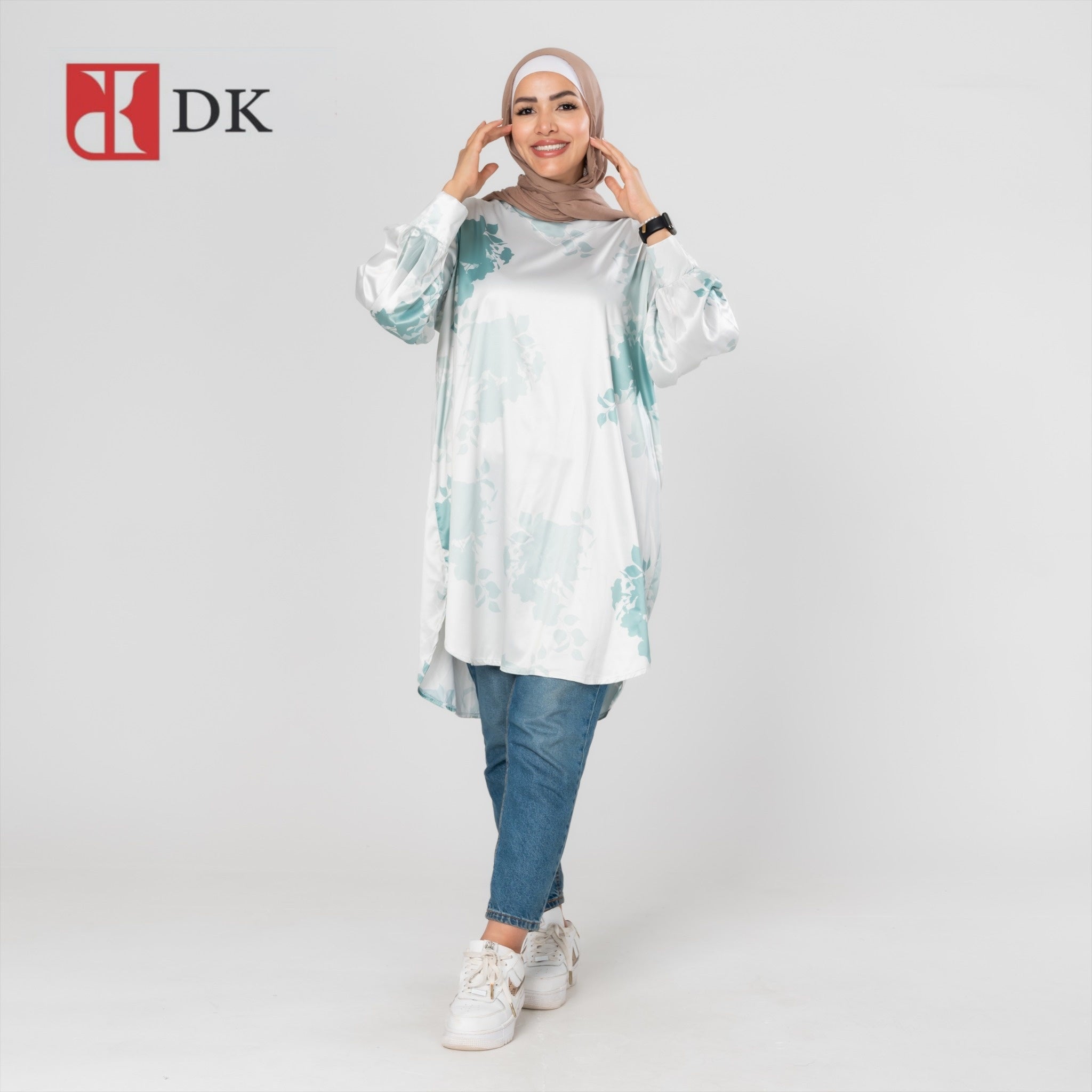 Dk Over Sized Satin Blouse With Belt.