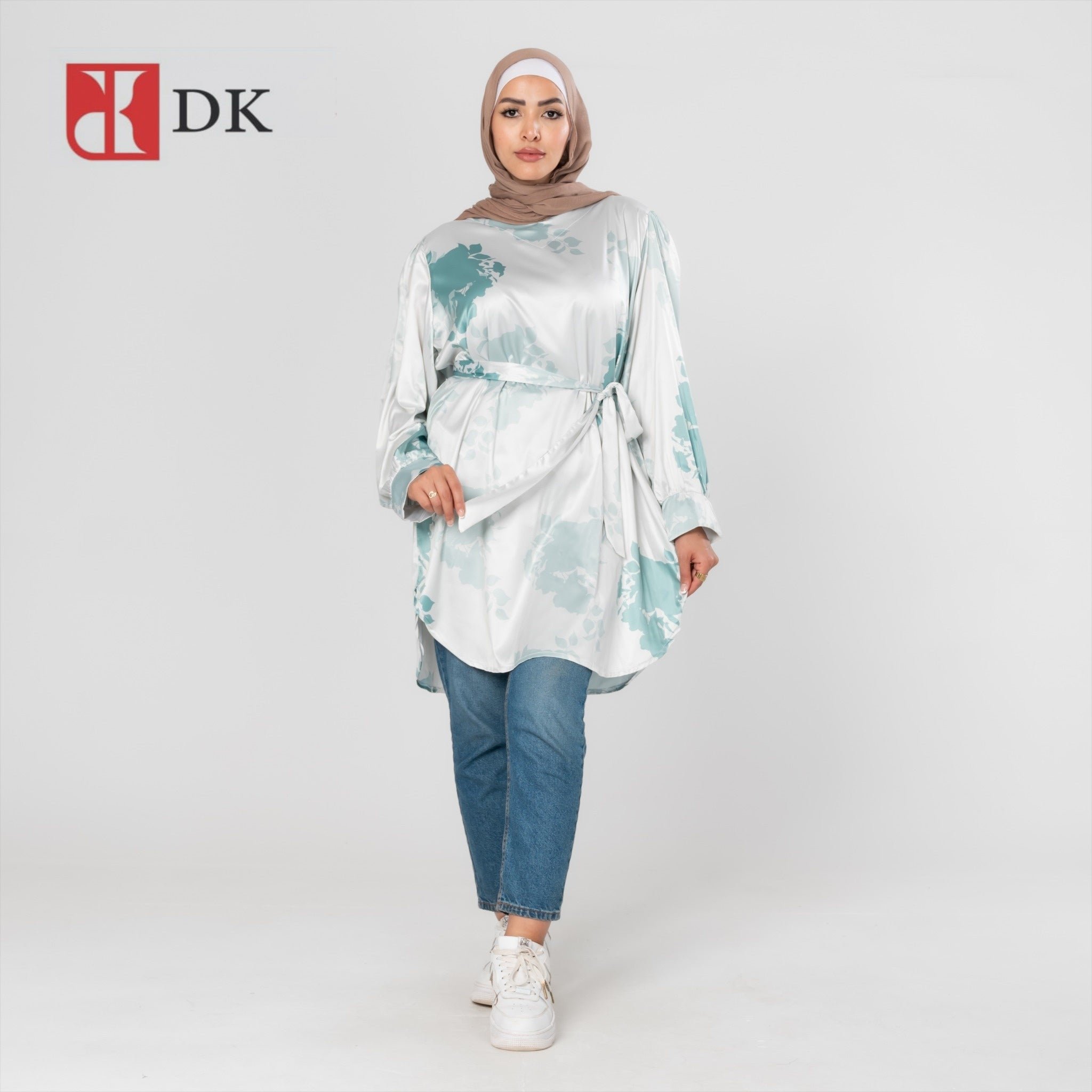 Dk Over Sized Satin Blouse With Belt.