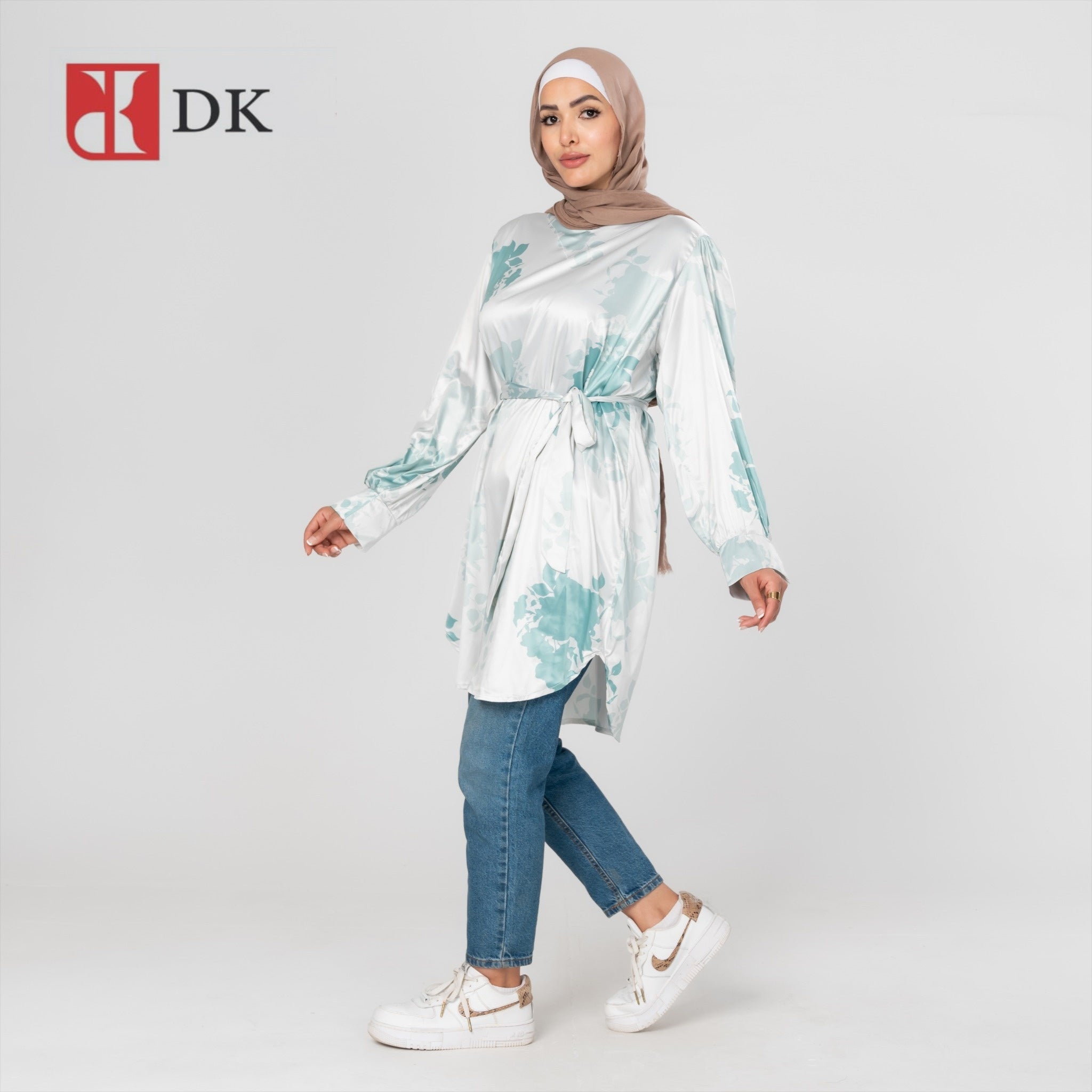Dk Over Sized Satin Blouse With Belt.