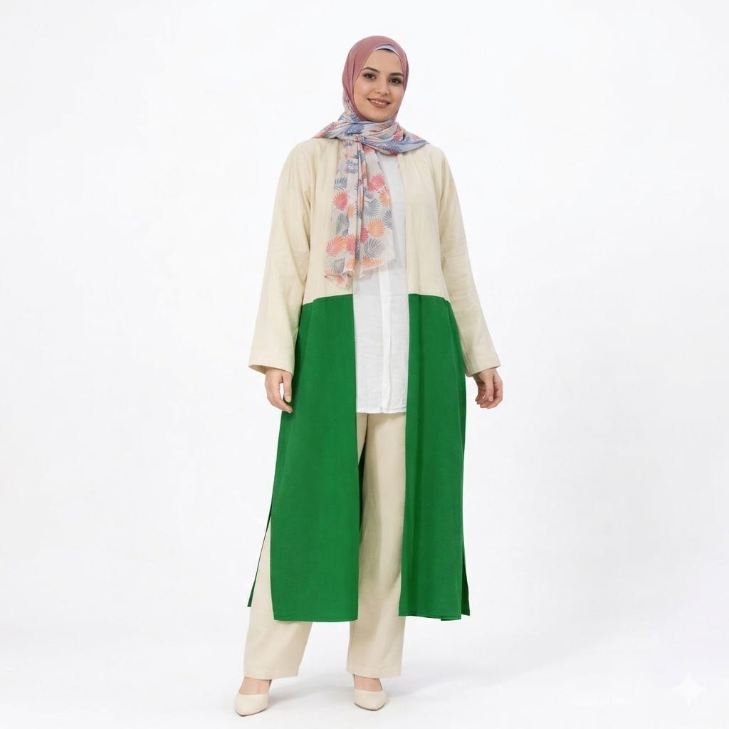 Sleeves Linen Long 2 Colored Cardigan