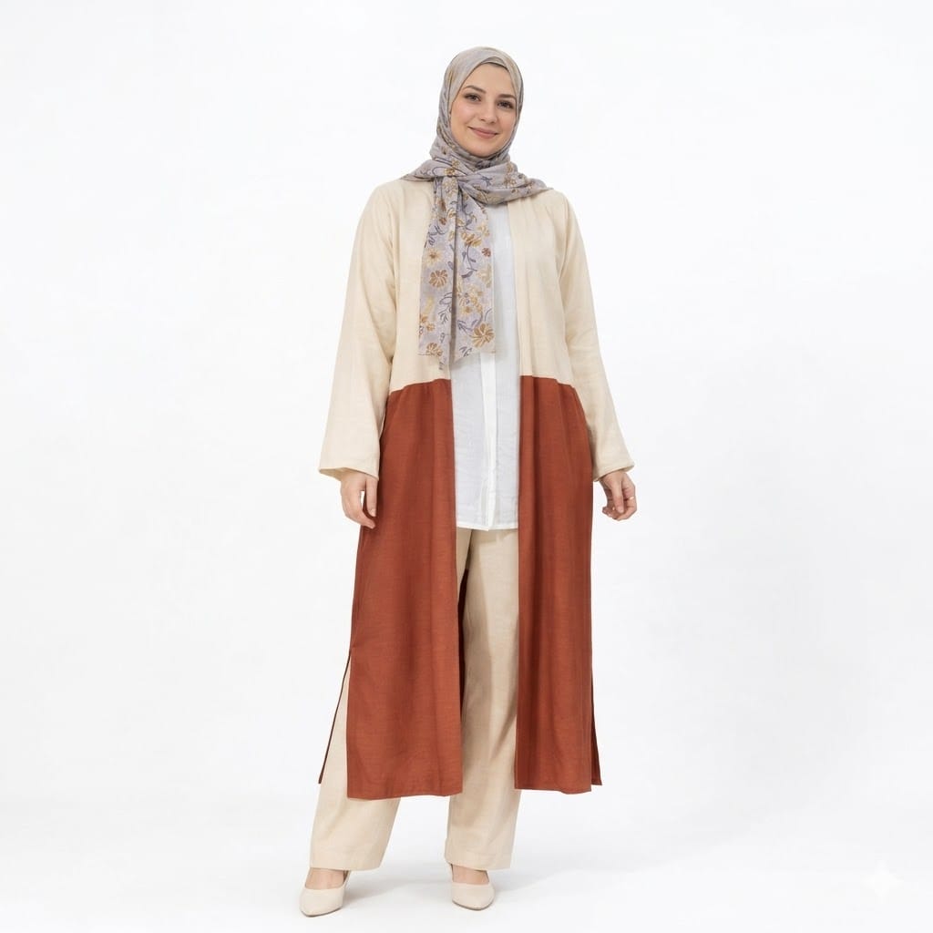 Sleeves Linen Long 2 Colored Cardigan